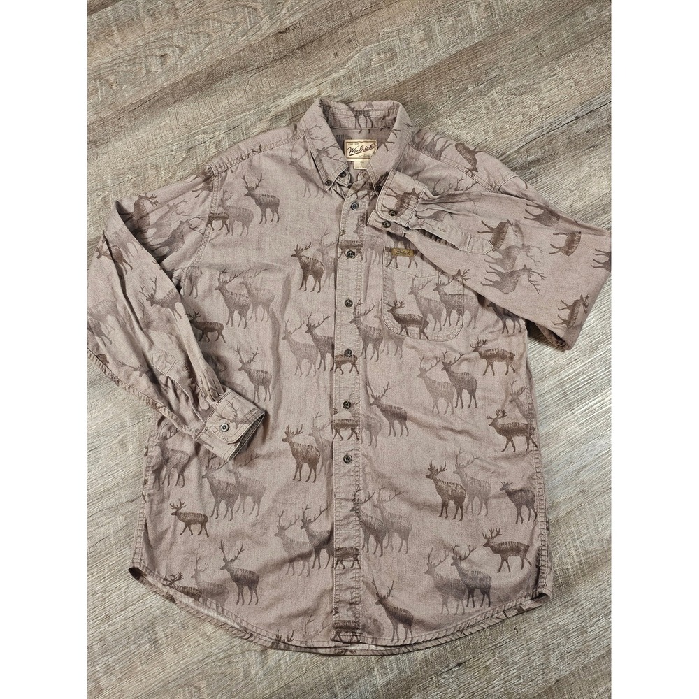 WOOLRICH Button Down Shirt Men's Large Tall Buck Vintage Long Sleeve Hunting